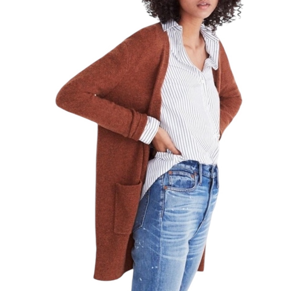 Madewell Kent Cardigan Sweater Coziest Yarn in mahogany brown hue size XS